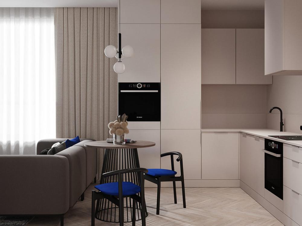 Малка кухня със синьо присъствие