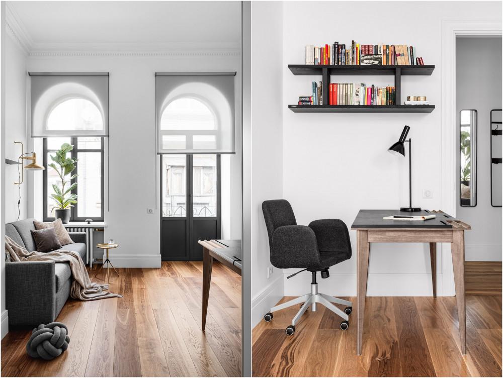 Офис кът в черно, бяло и златно