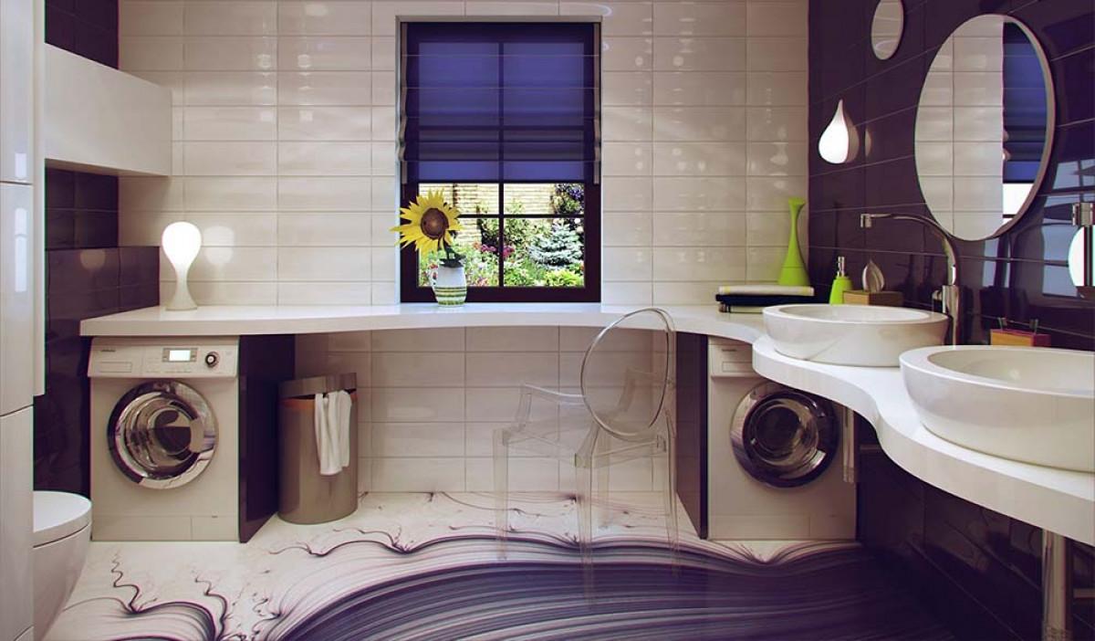 Шарки, нюанси и разчупен дизайн в банята