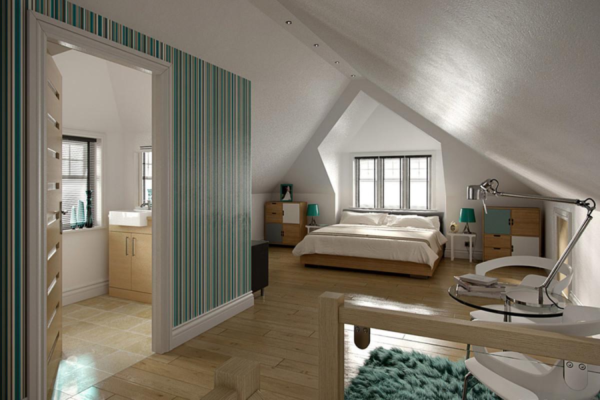 Елегантно решение за спалня и баня в подпокривното пространство