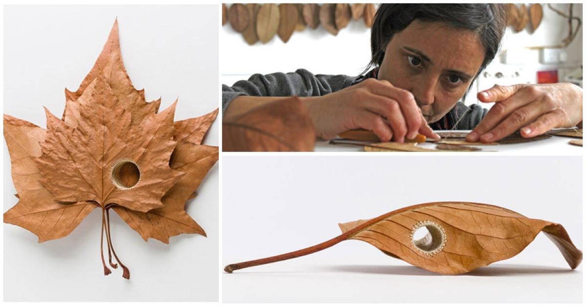 Изумителни склуптури от сухи есенни листа