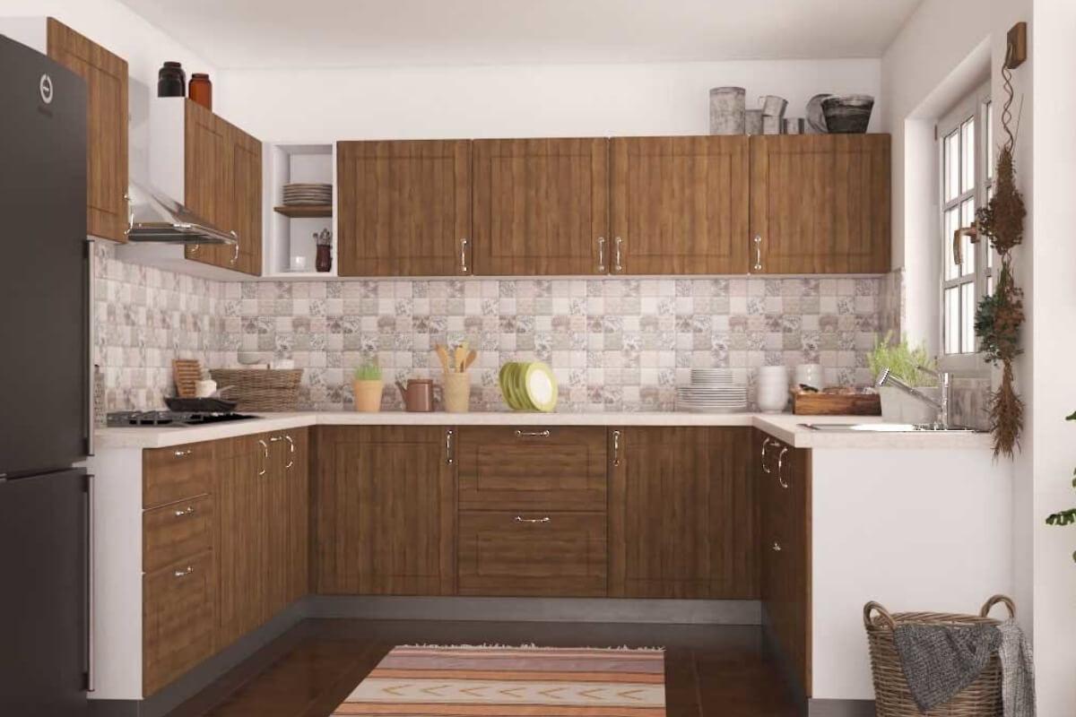 Тъмните дървени шкафове съчетайте със светъл кухненски плот