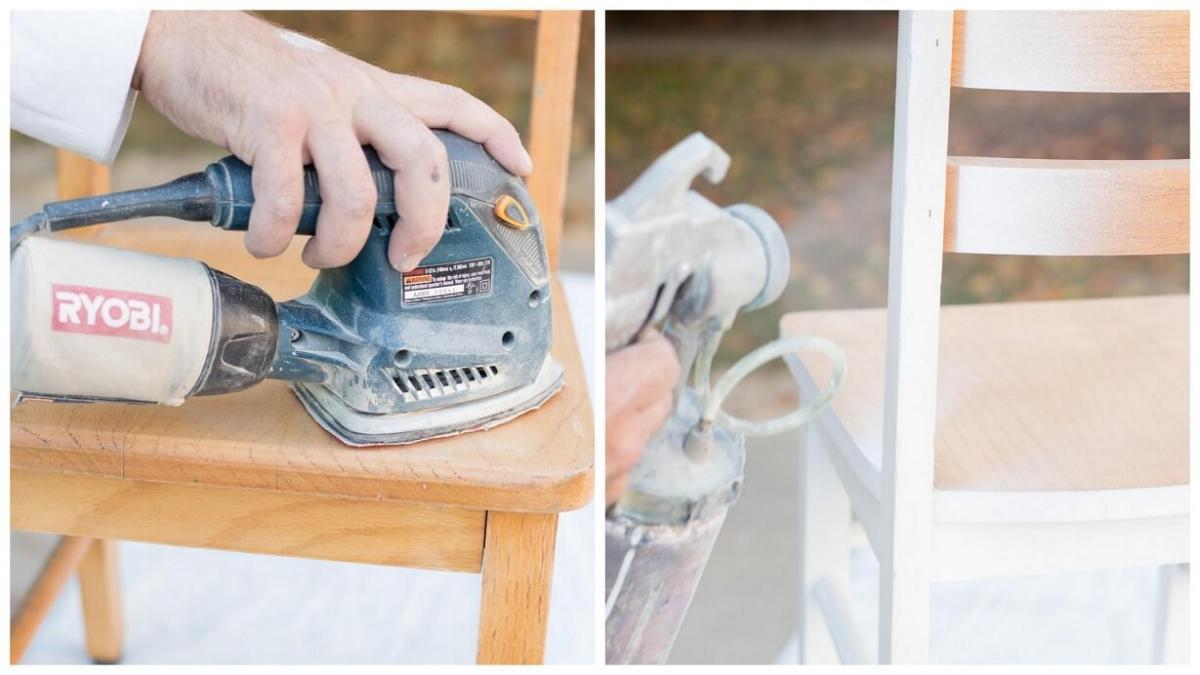 Стъпка 1: Изшкурете и боядисайте столовете