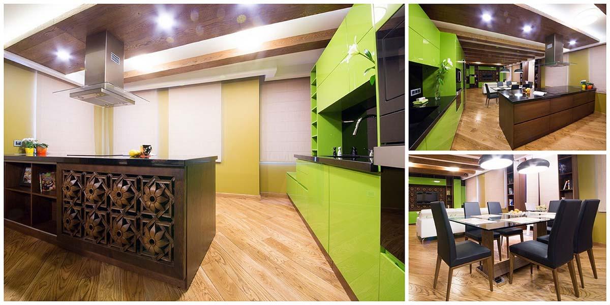 Модерната всекидневна плавно преминава в модерна кухня