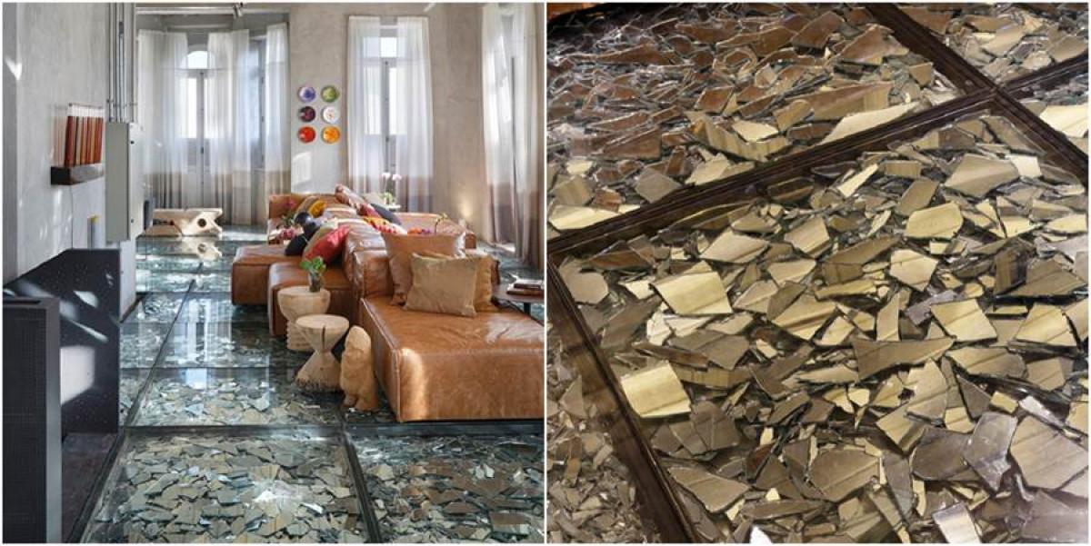 Оригинална стъклена настилка с парчета огледало