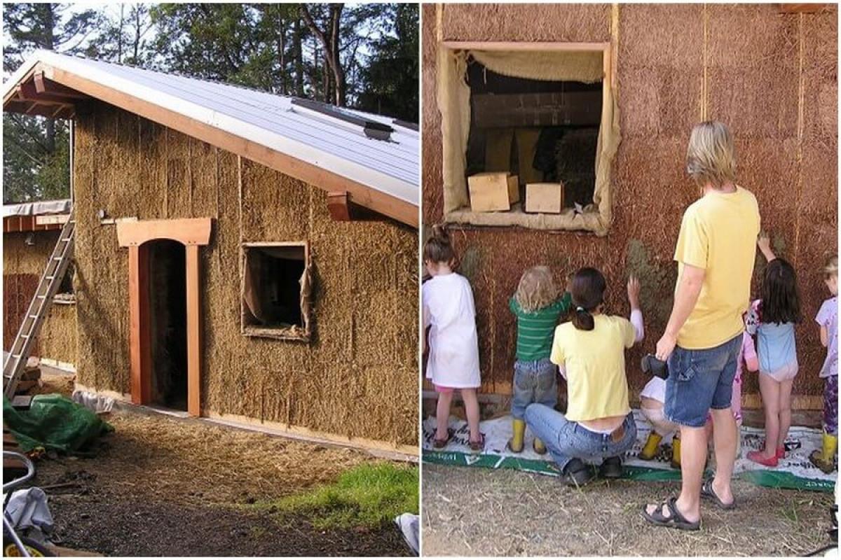 Изграждането на къща от сламени бали е групово занимание