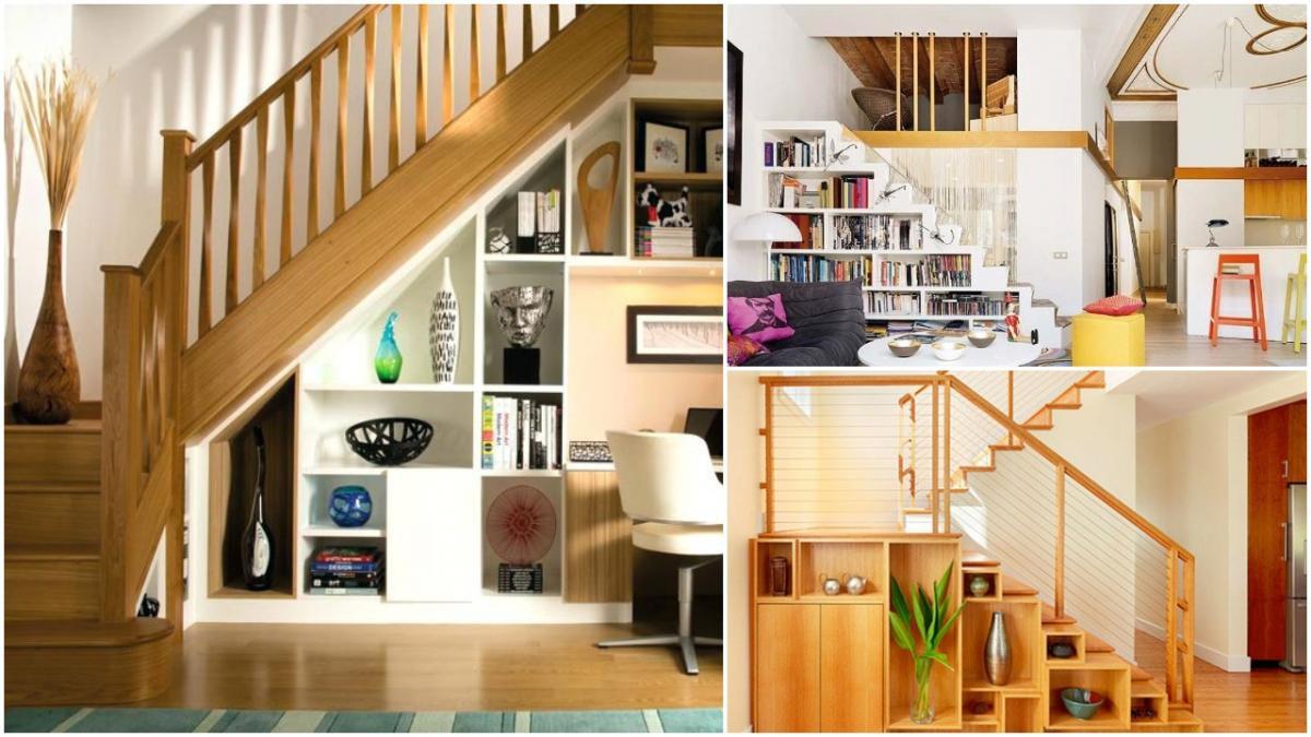 Оформете библиотека или изложба за декорациите си под стълбите