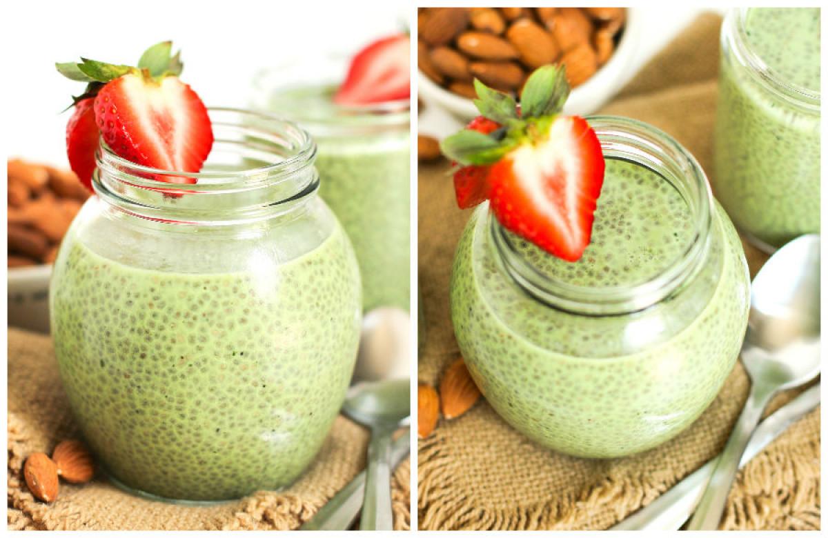 Матча пудинг с чиа семена