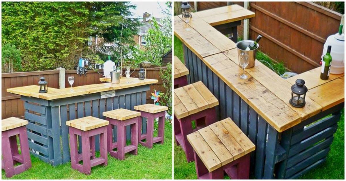 Практичен и ефектен летен бар от стари палети