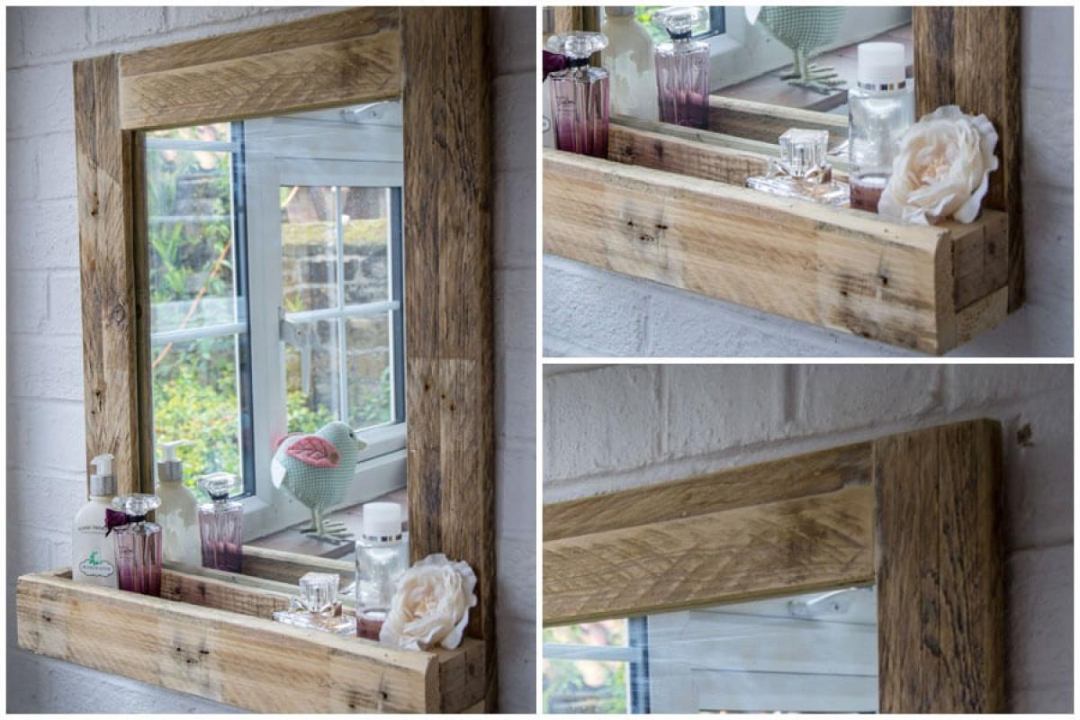 Огледалото създава усещане за хармония, а рамката от палети допринася с артистичност