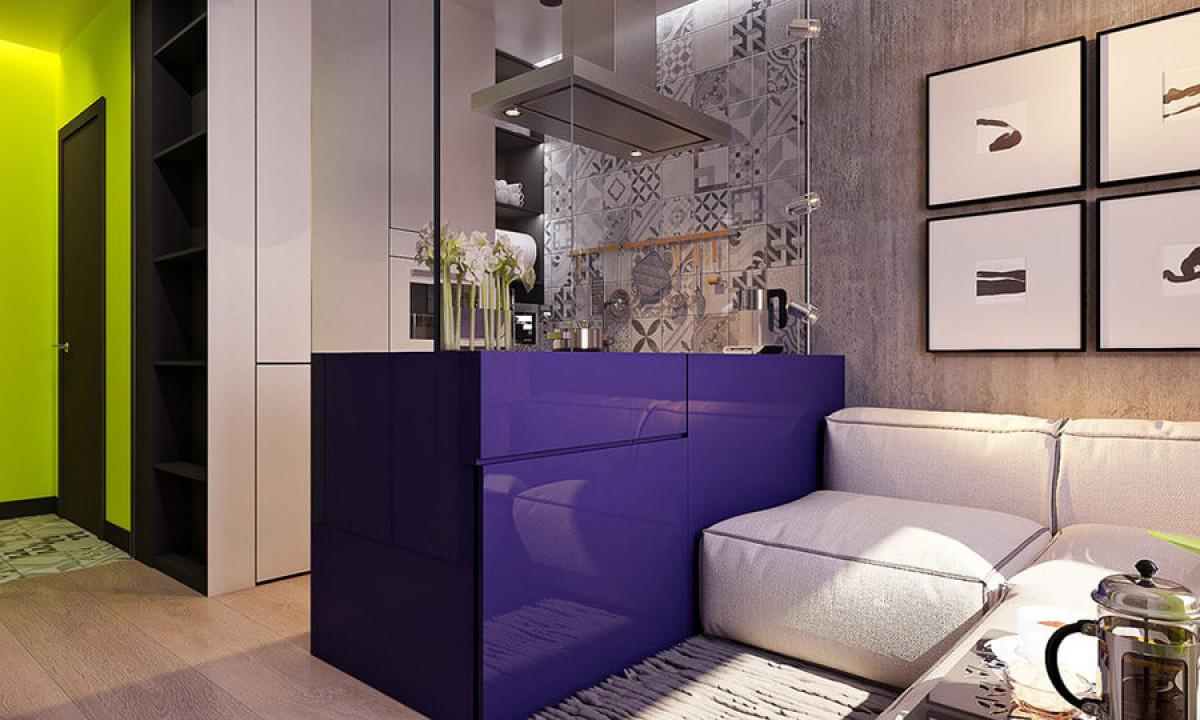 Кухнята впечатлява с уникален лилав остров