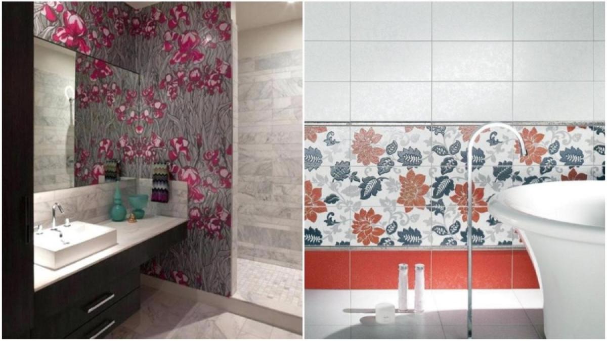 Винаги нежна пролет с флорални плочки в банята