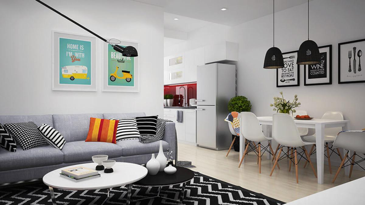 Изчистените линии на мебелите срещат смелите и провокативни картини