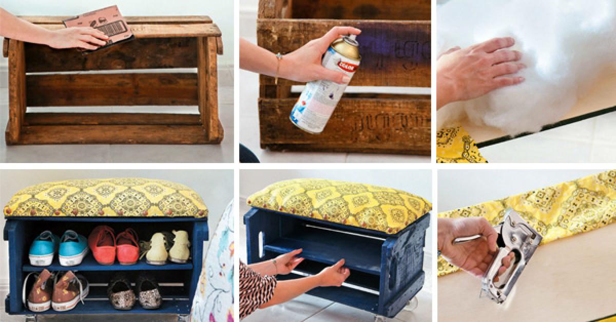 Шкафче за обувки от дървена щайга