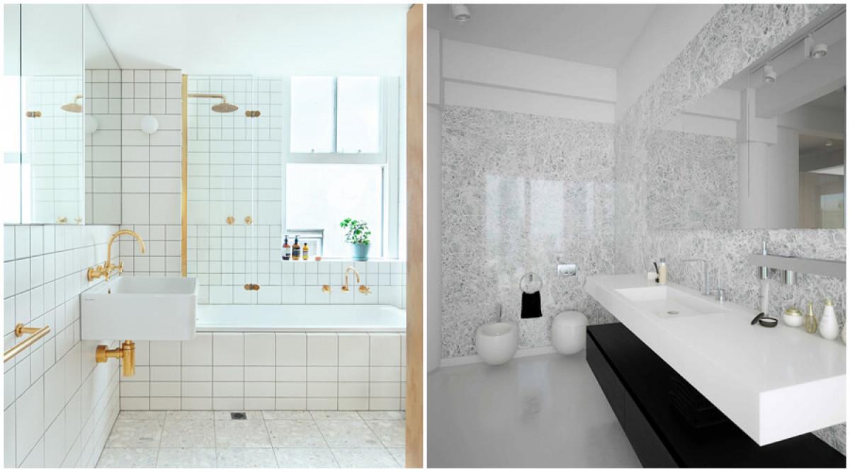 Добавете в бялата баня елементи в черно или златно