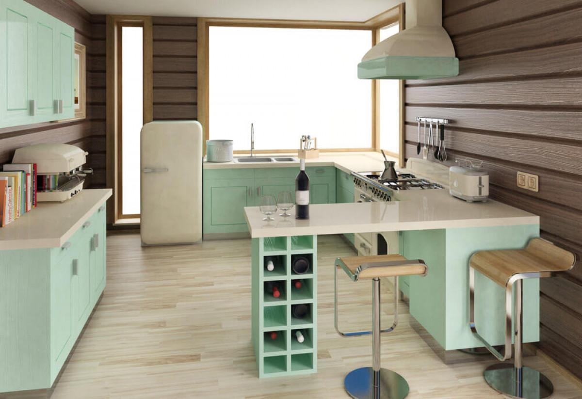 Свежа ментова кухня с модерно излъчване