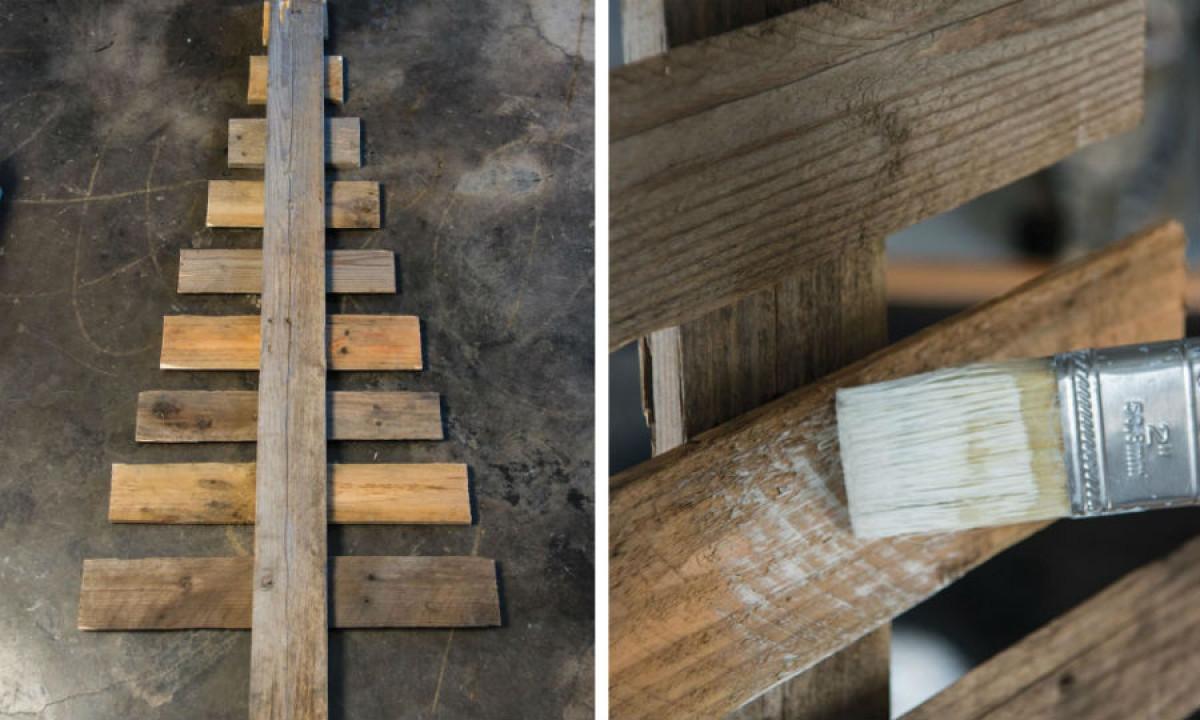 Кичеста елхичка от ръчно изрязани палетни дъски