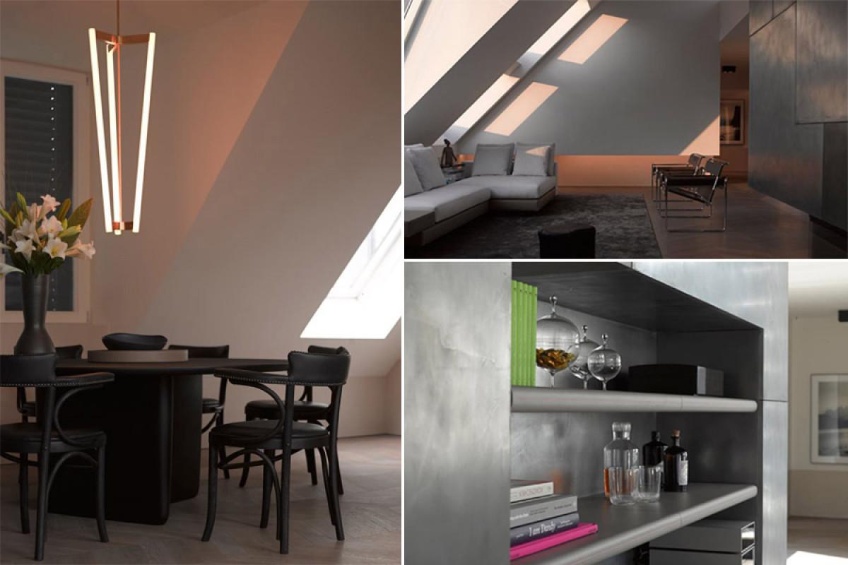 Минималистичен интериор със скосен таван