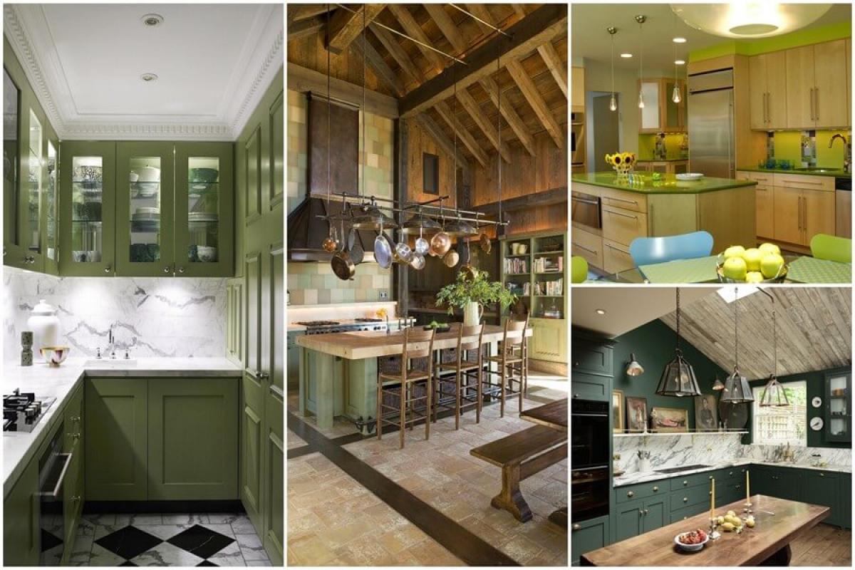 Връзката с природата е постигната чрез зелено в интериора на кухнята