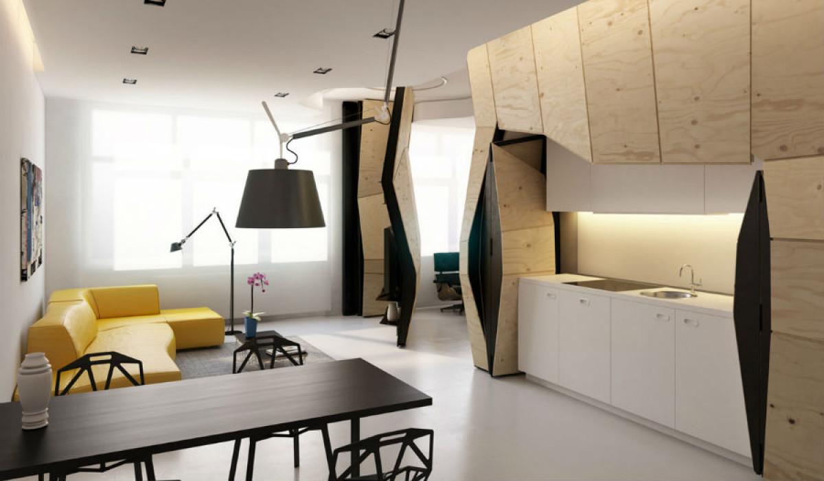 Трансформиращ се мултифункционален апартамент с подвижни прегради