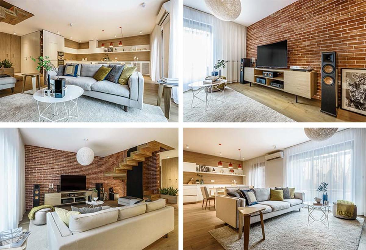 Тухлената стена като акцент във всекидневната