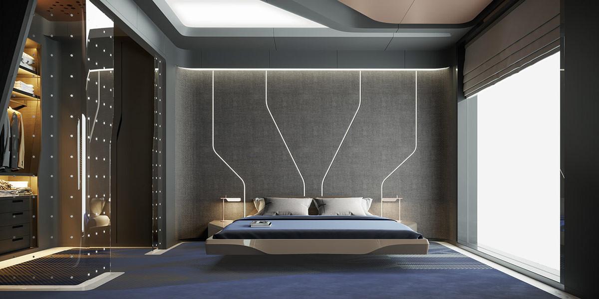 Модерна спалня с технологични елементи