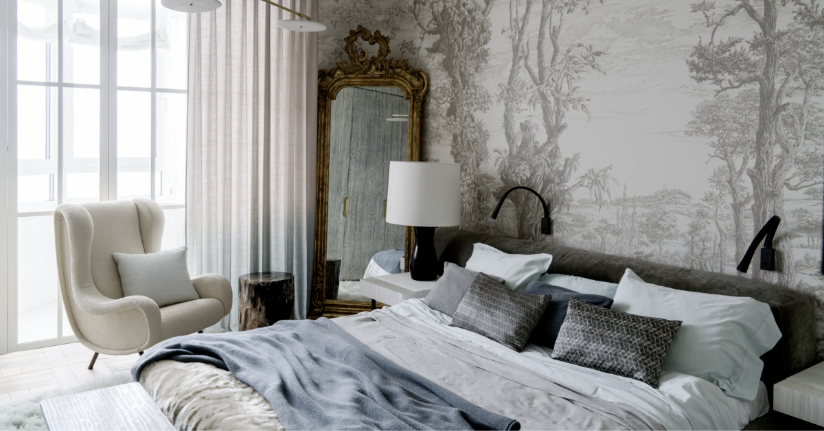 Тенденции 2023 - декоративна мазилка, килим и букле в спалнята