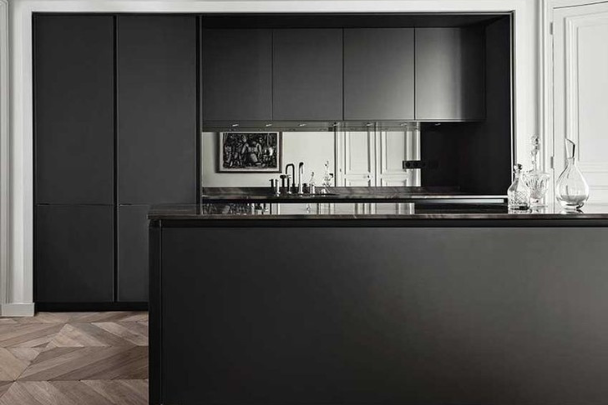 Черно за шкафовете и острова