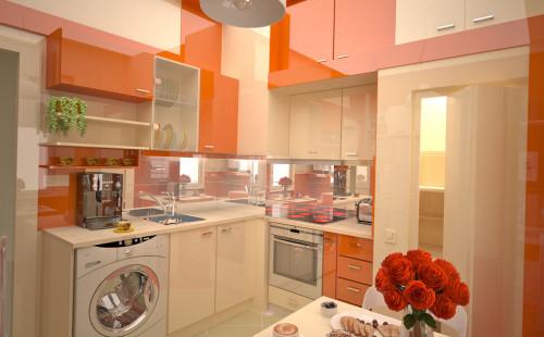 Обзавеждане за кухня, смело съчетало портокалови и коралови нотки