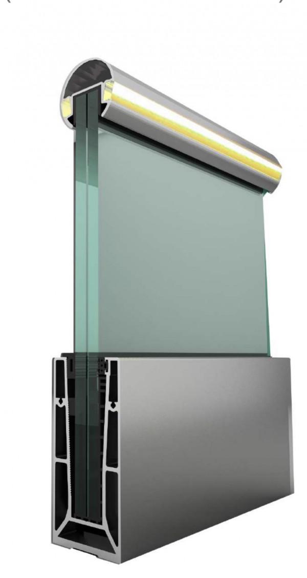 Цял алуминиев профил с триплекс прозрачен  закален 16 мм и ръкохватка