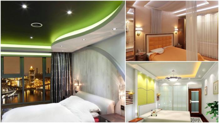 Окачени тавани за спалня, на няколко нива