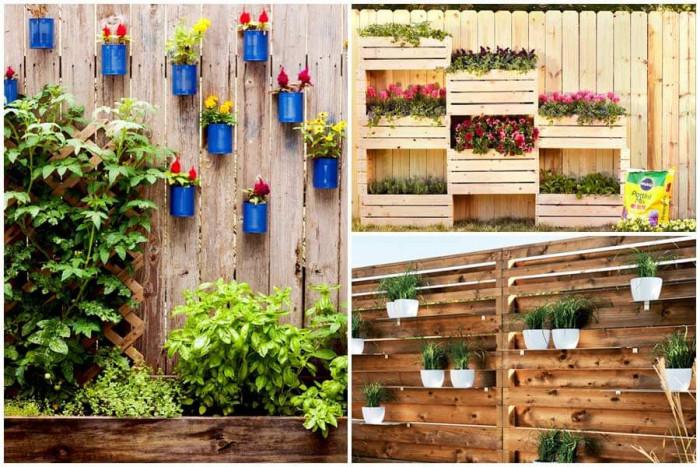 Използвайте пространството във височина, като окачите саксиите на оградата