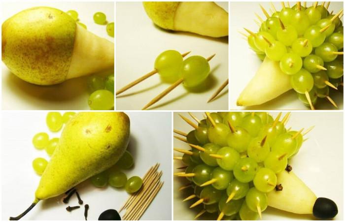 Това симпатично таралежче е сътворено от круша и грозде