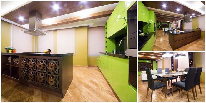 Модерната всекидневна плавно преминава в модерна кухня