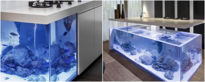 Кухненски плот с вграден аквариум