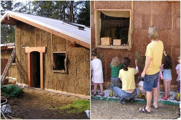 Изграждането на къща от сламени бали е групово занимание