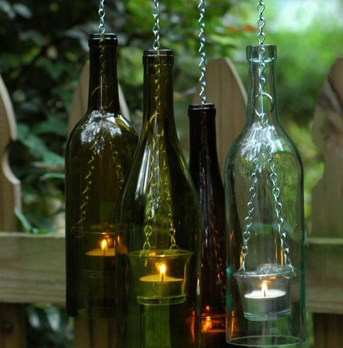 Фенери от бутилки в градината