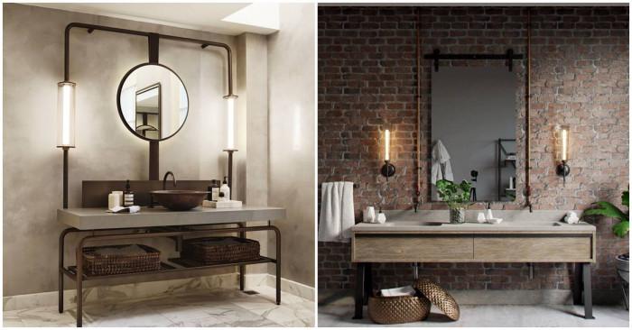 Индустриална конструкция около мивката създава целия интериор