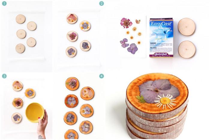 Невероятни поставки за чаши от дърво, цветя и смола