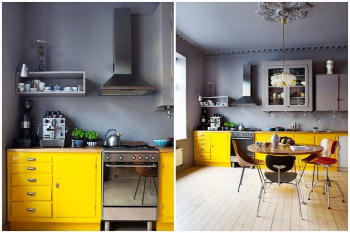 Жълтото превзема само половината кухня