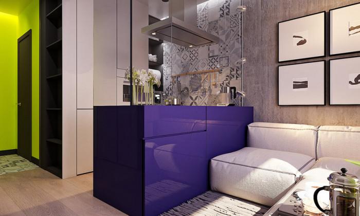 Кухнята впечатлява с уникален лилав остров