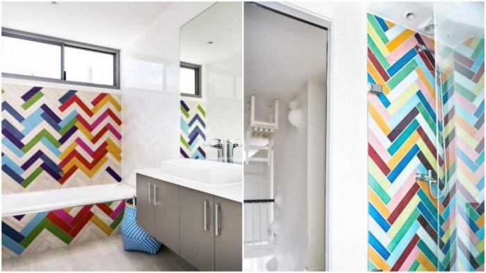 Цветен зигзаг с плочки в банята