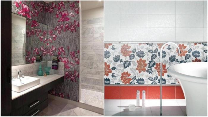 Винаги нежна пролет с флорални плочки в банята