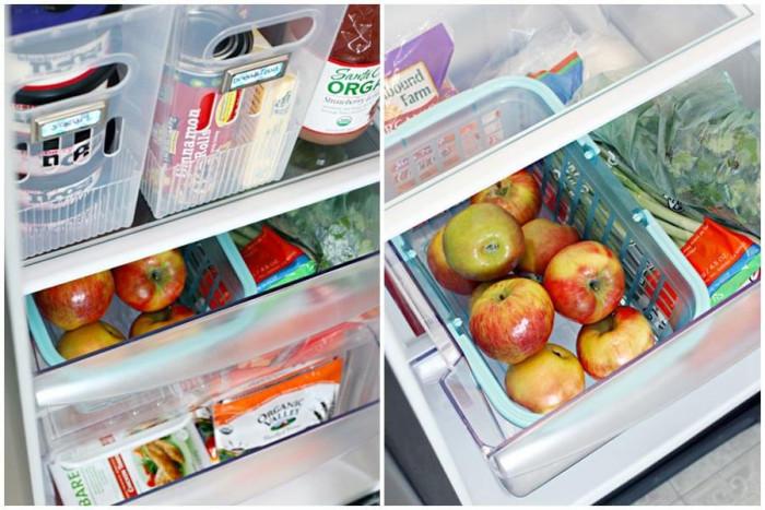 В чекмеджетата приберете пресните плодове и зеленчуци