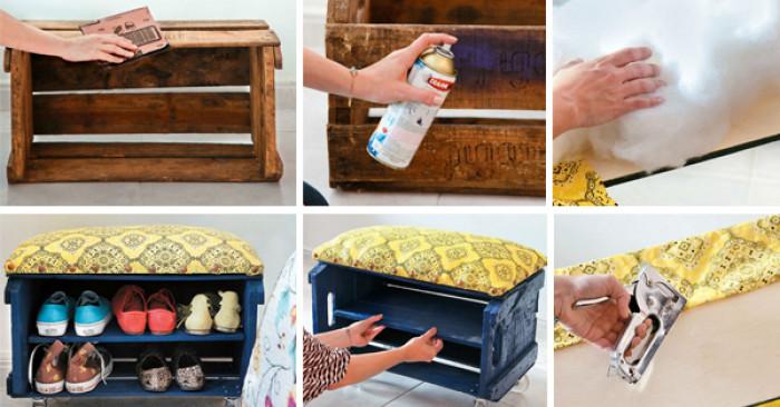 Шкафче за обувки от дървена щайга