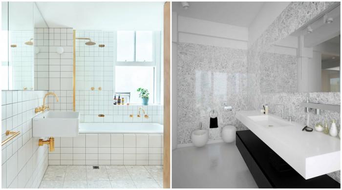 Добавете в бялата баня елементи в черно или златно