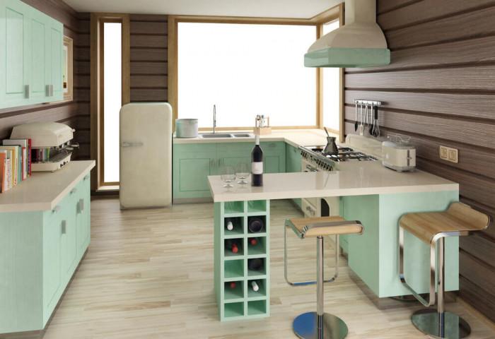 Свежа ментова кухня с модерно излъчване