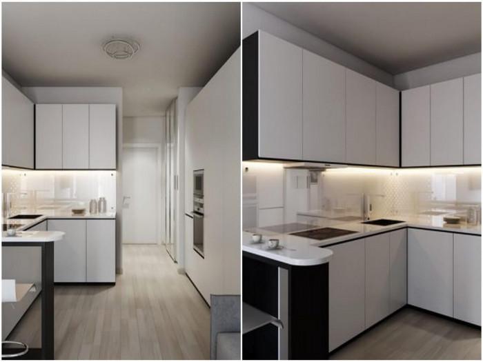 Кухнята се придържа към балансирания дизайн на дома