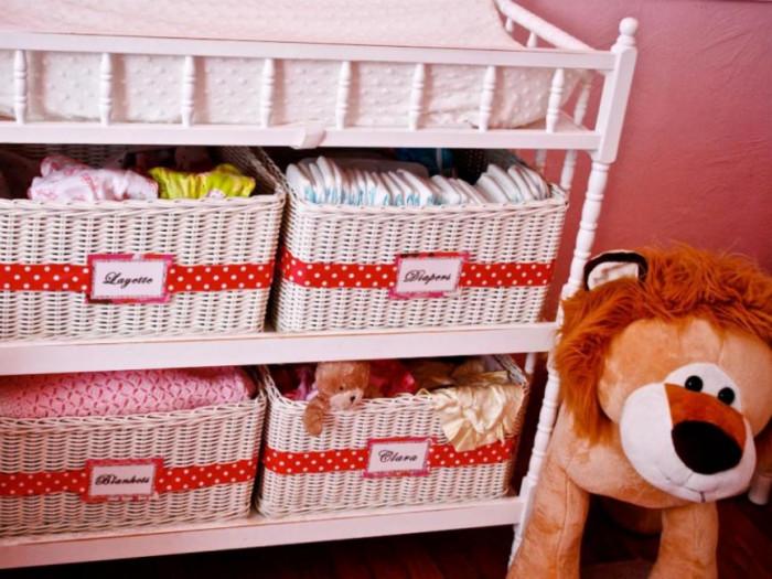 Комфортни етажерки с етикети и кошници за съхранение