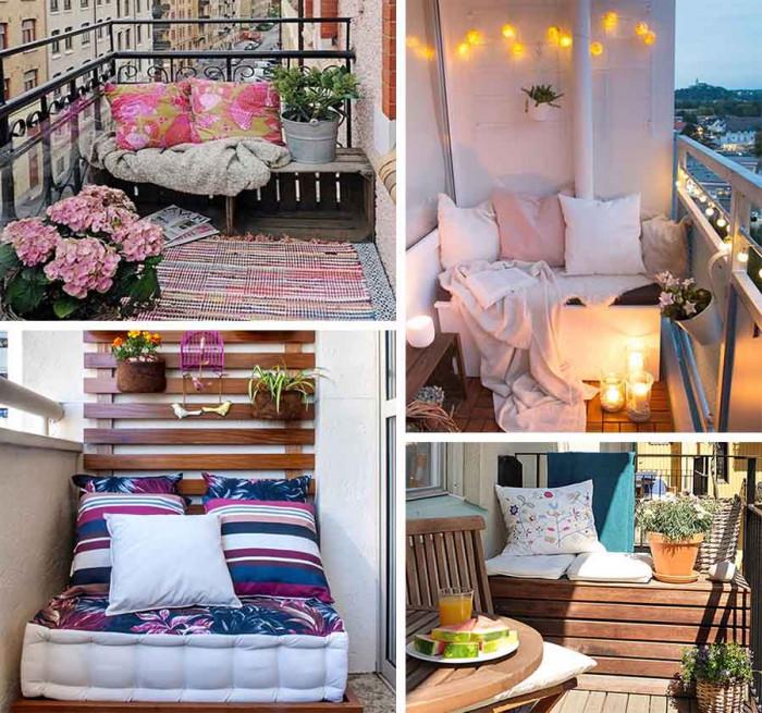 Пейка с възглавници в дъното на балкона